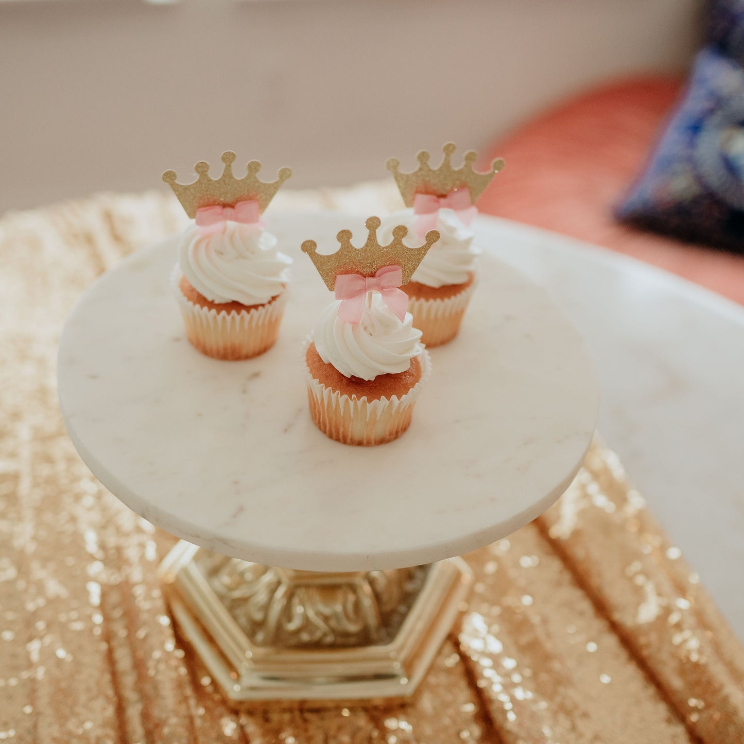 Crown Cupcake Toppers, Princess Party Decorations, Pink and Gold Birthday