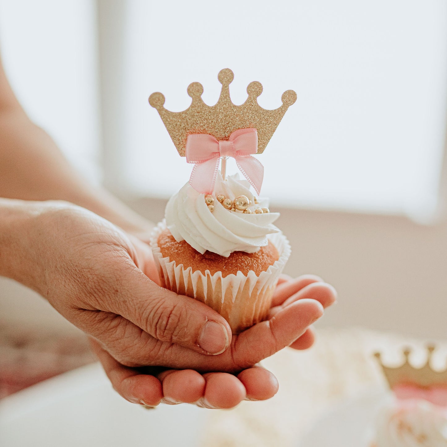 Crown Cupcake Toppers, Princess Party Decorations, Pink and Gold Birthday