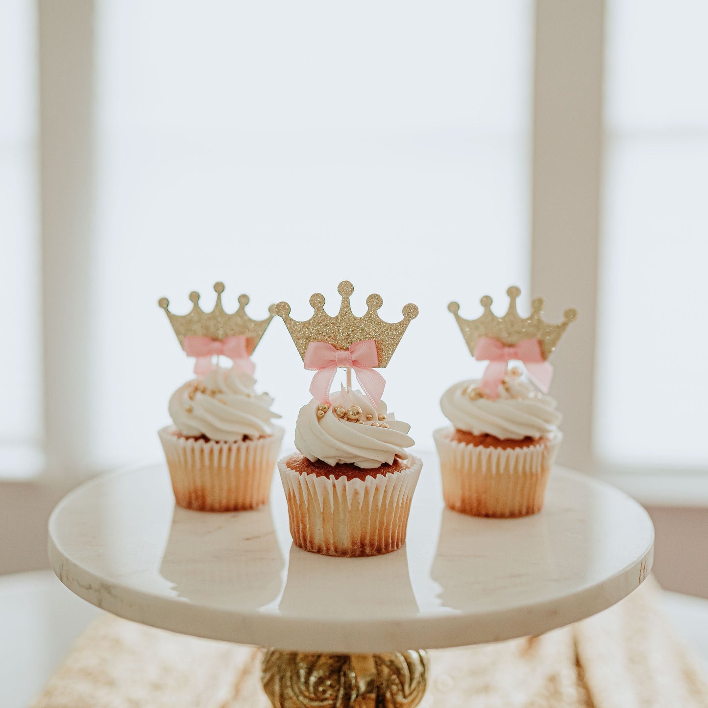 Crown Cupcake Toppers, Princess Party Decorations, Pink and Gold Birthday