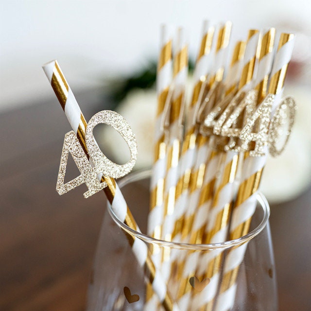 40th Birthday Party Decorations - Gold Party Straws, 40th Birthday Favors - Elegant & Stylish 40th Birthday Celebration Accessories