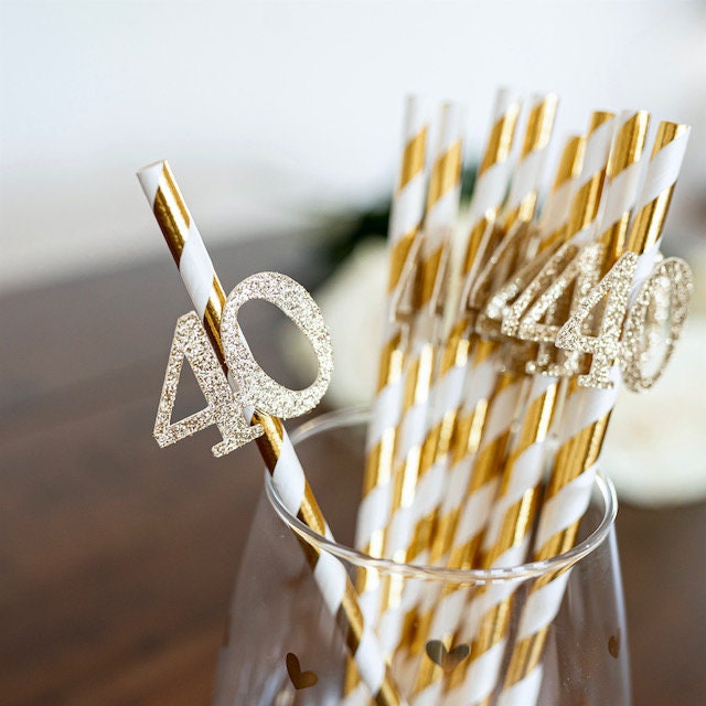 40th Birthday Party Decorations - Gold Party Straws, 40th Birthday Favors - Elegant & Stylish 40th Birthday Celebration Accessories