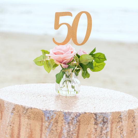 50th Birthday Centerpiece Stick, 50th Birthday Decorations, 50th Birthday gift for Women, Copper and Rose Gold 50th Birthday Decor