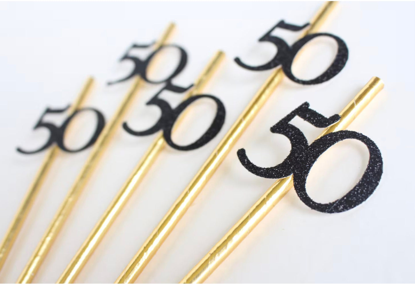 50th Anniversary Gold Straws - Cheers to Fifty Years - Golden Anniversary Party Decorations, Set of 10