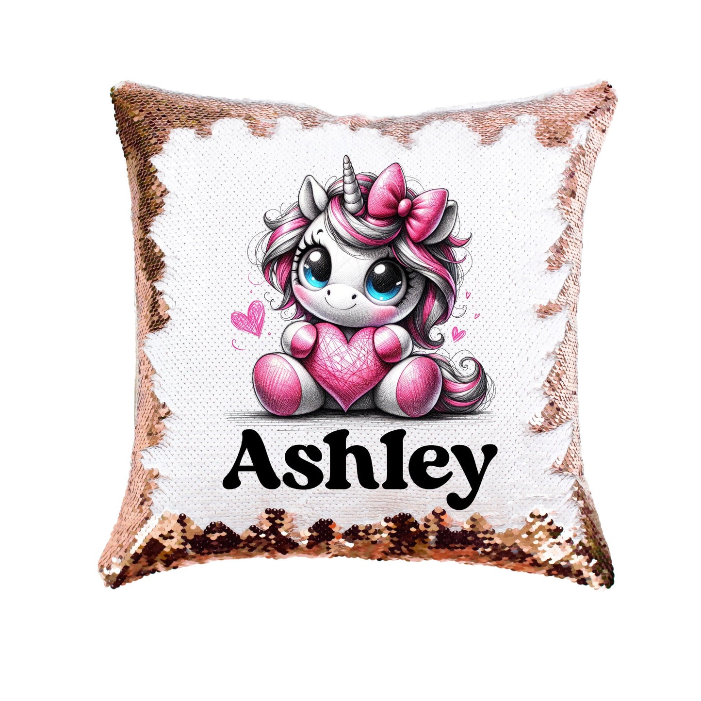 Personalized Unicorn Sequin Pillow Cover - Reversible Mermaid Sequin Throw Pillow for Kids, Custom Birthday Gift, Pillow for Children's Room