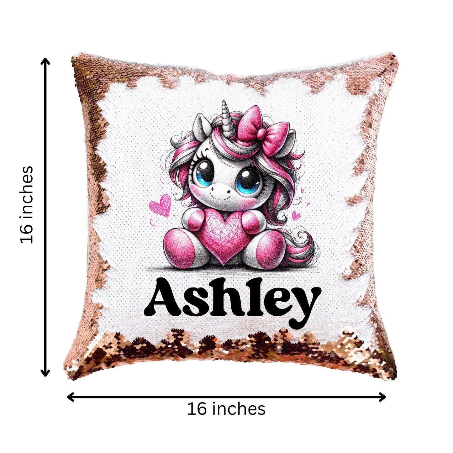 Personalized Unicorn Sequin Pillow Cover - Reversible Mermaid Sequin Throw Pillow for Kids, Custom Birthday Gift, Pillow for Children's Room