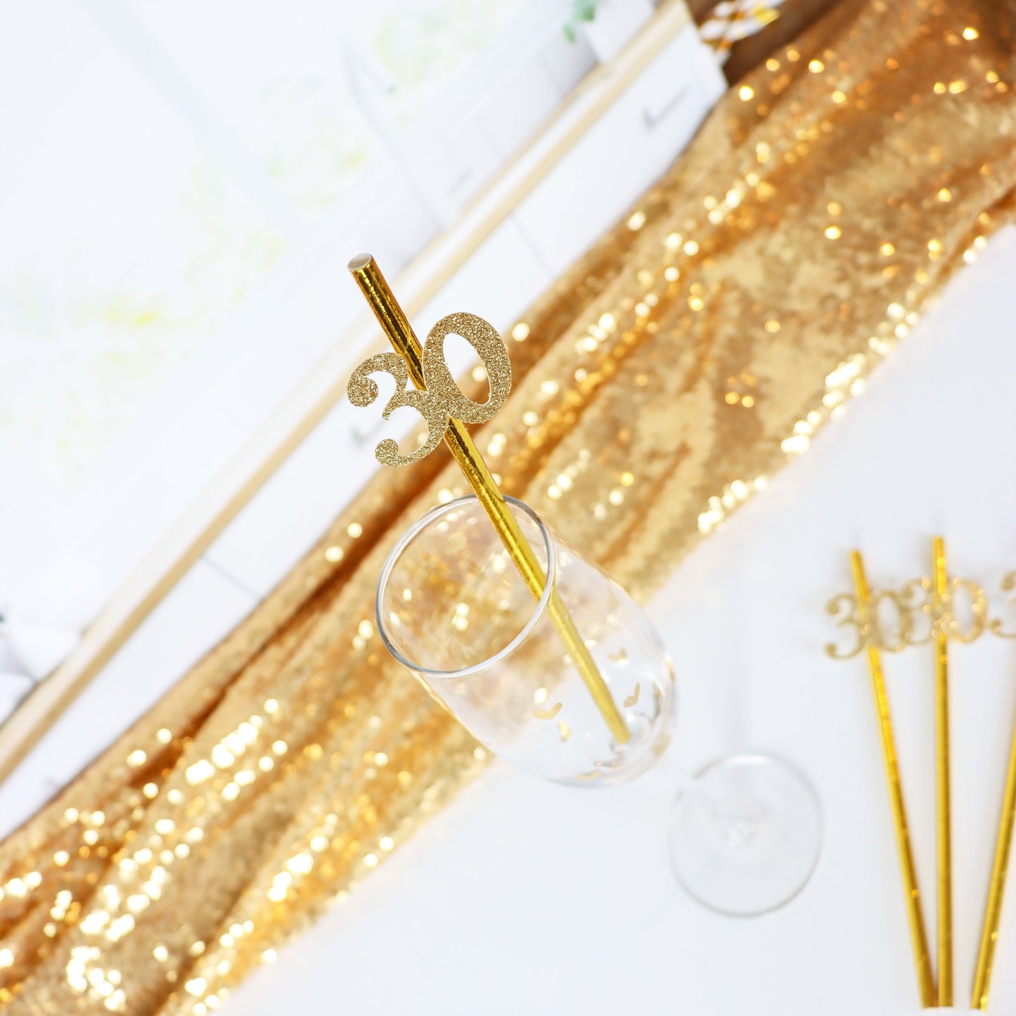 30th Birthday Party Straws, Metallic Gold for Dirty Thirty Decor, Elegant 30th Decorations Gift for Her