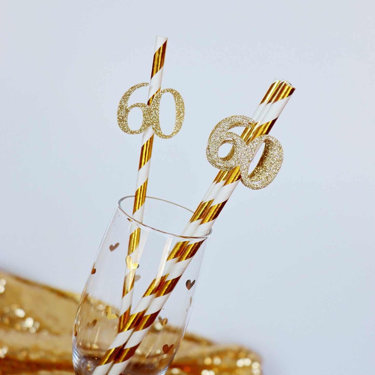 60th Birthday Party Straws Set of 10 - Metallic Gold with 60 Cutout, Gift for Turning 60, Gold  Birthday Gift for Her, Golden Year Gift