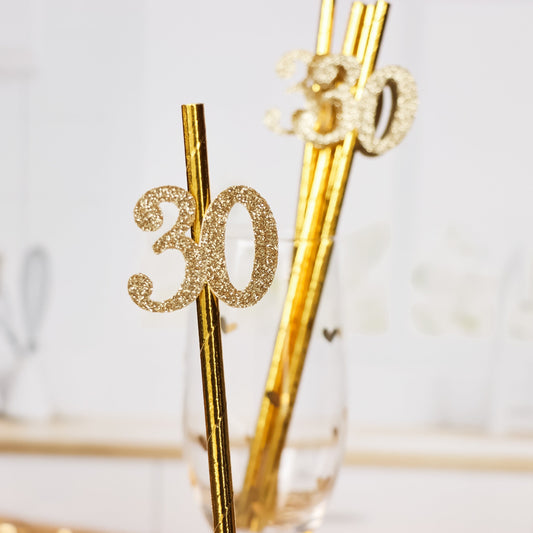 30th Birthday Party Straws, Metallic Gold for Dirty Thirty Decor, Elegant 30th Decorations Gift for Her