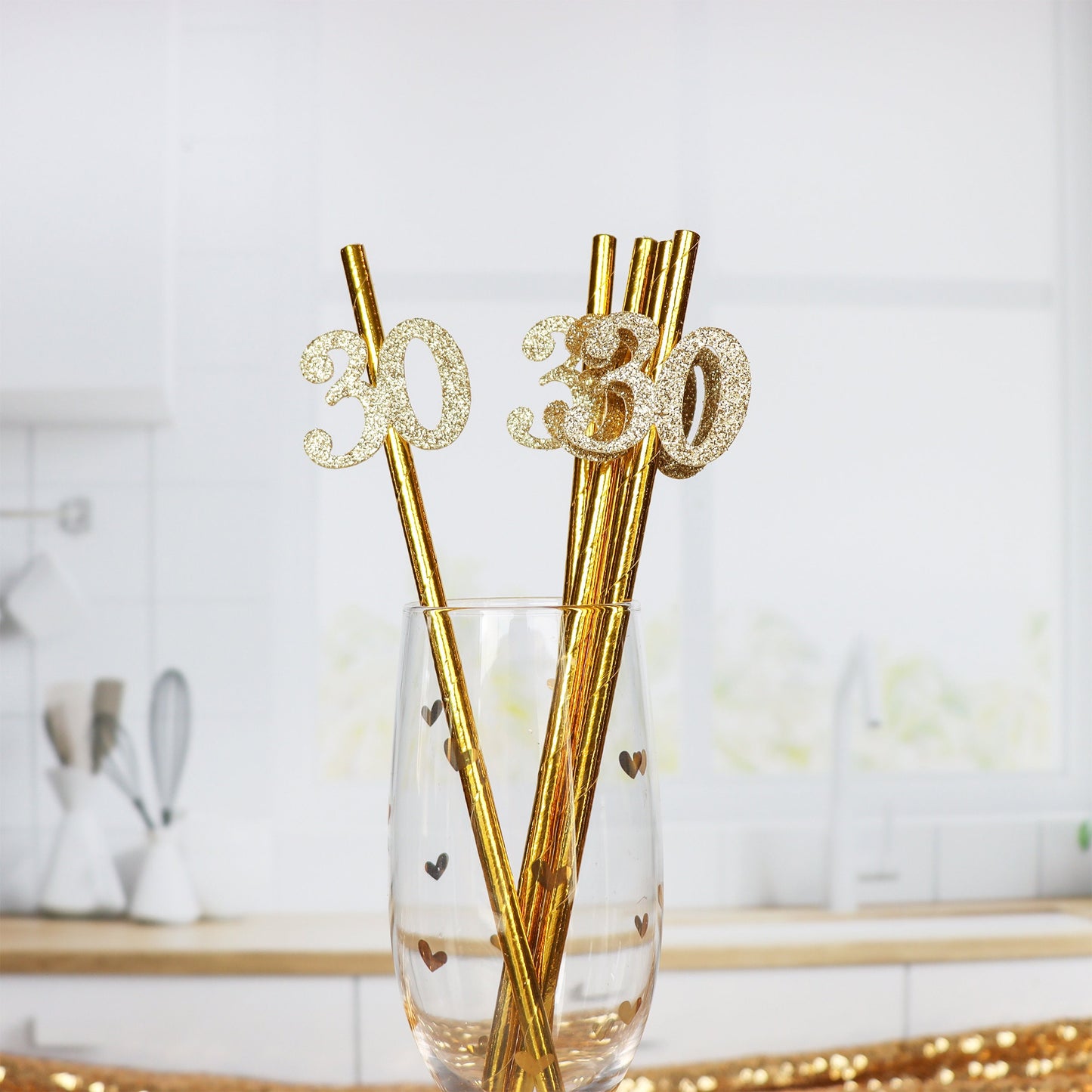 30th Birthday Party Straws, Metallic Gold for Dirty Thirty Decor, Elegant 30th Decorations Gift for Her