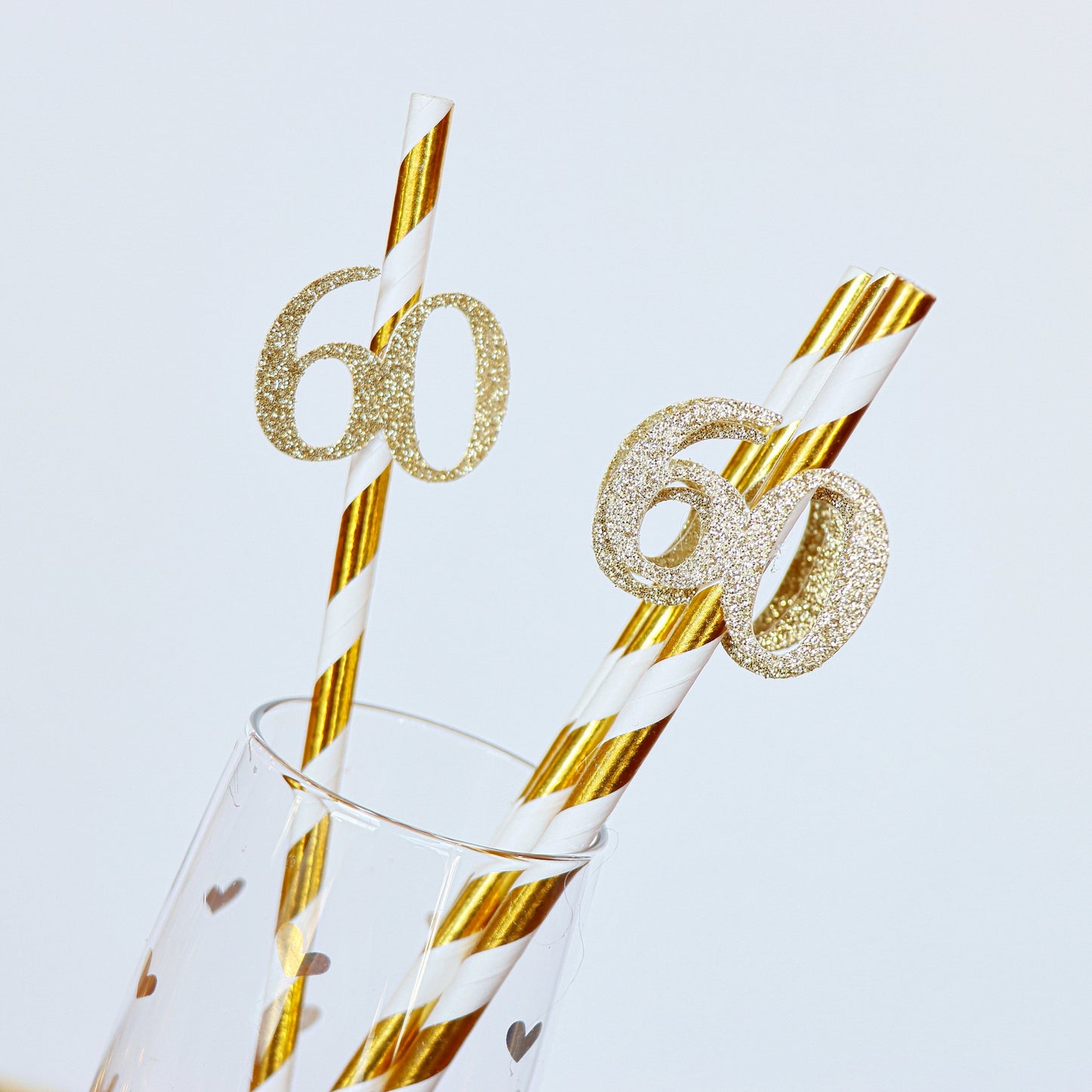 60th Birthday Party Straws Set of 10 - Metallic Gold with 60 Cutout, Gift for Turning 60, Gold  Birthday Gift for Her, Golden Year Gift