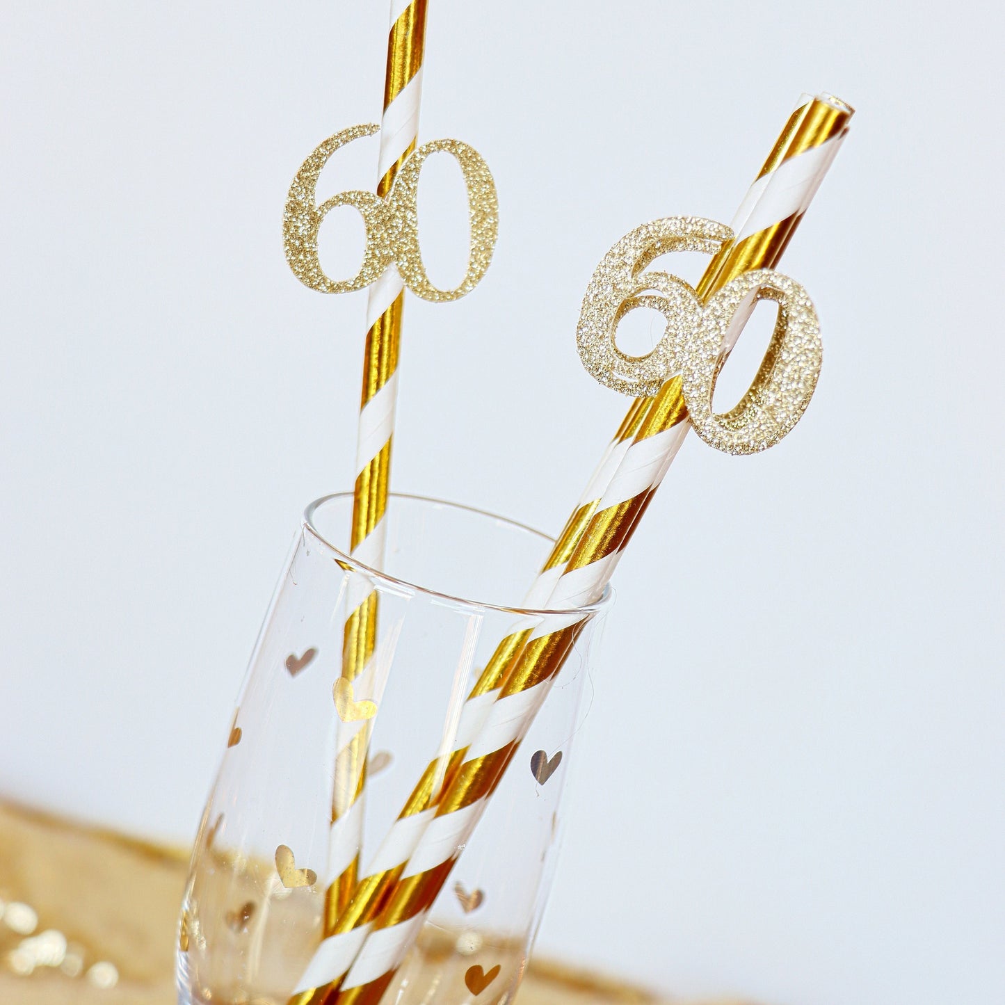 60th Birthday Party Straws Set of 10 - Metallic Gold with 60 Cutout, Gift for Turning 60, Gold  Birthday Gift for Her, Golden Year Gift