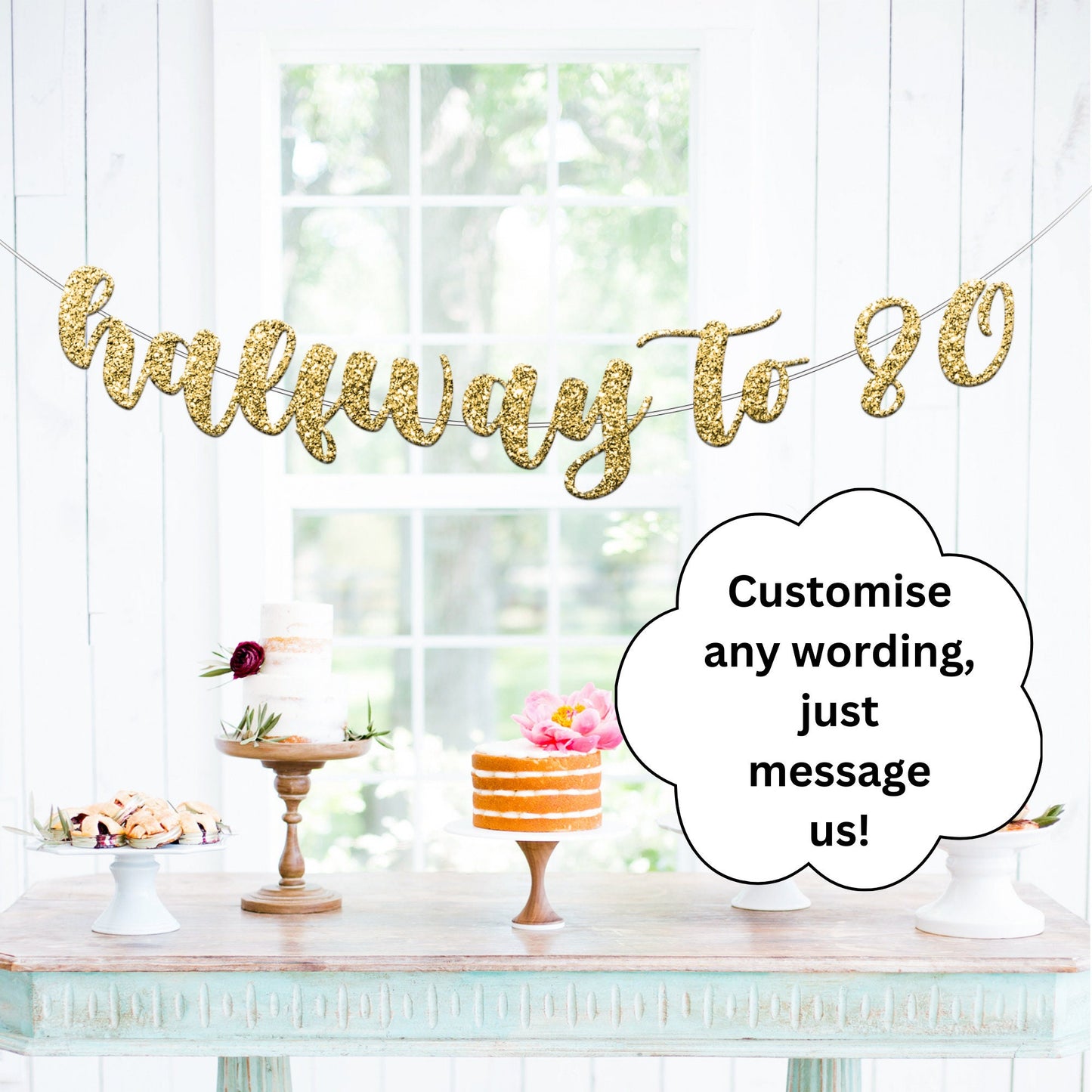 40th Birthday Banner - Gold Happy 40th Party Decor, Celebratory Banner for Fortieth, Easy Hang Garland for Birthday Celebrations