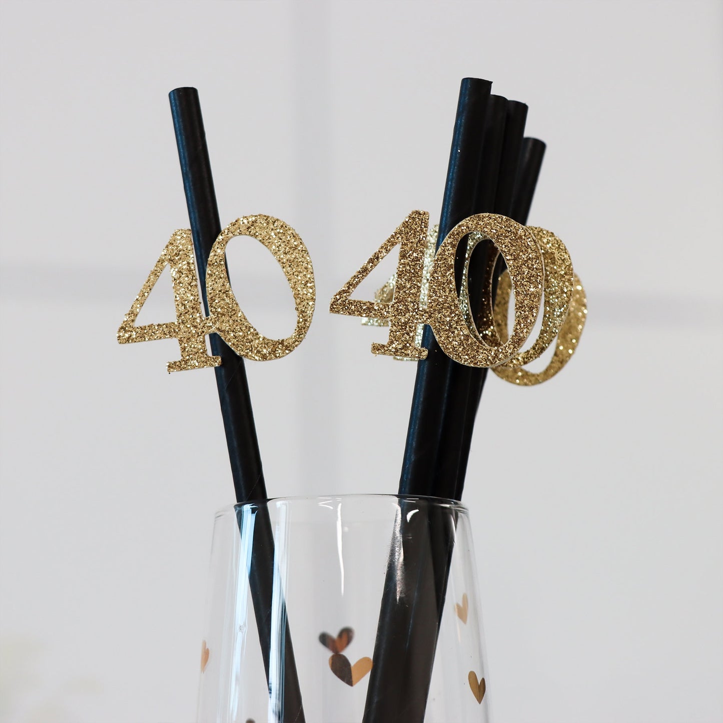 40th Birthday Party Straws, Gold Glitter Decor, Women's Birthday Celebration, Beverage Tableware