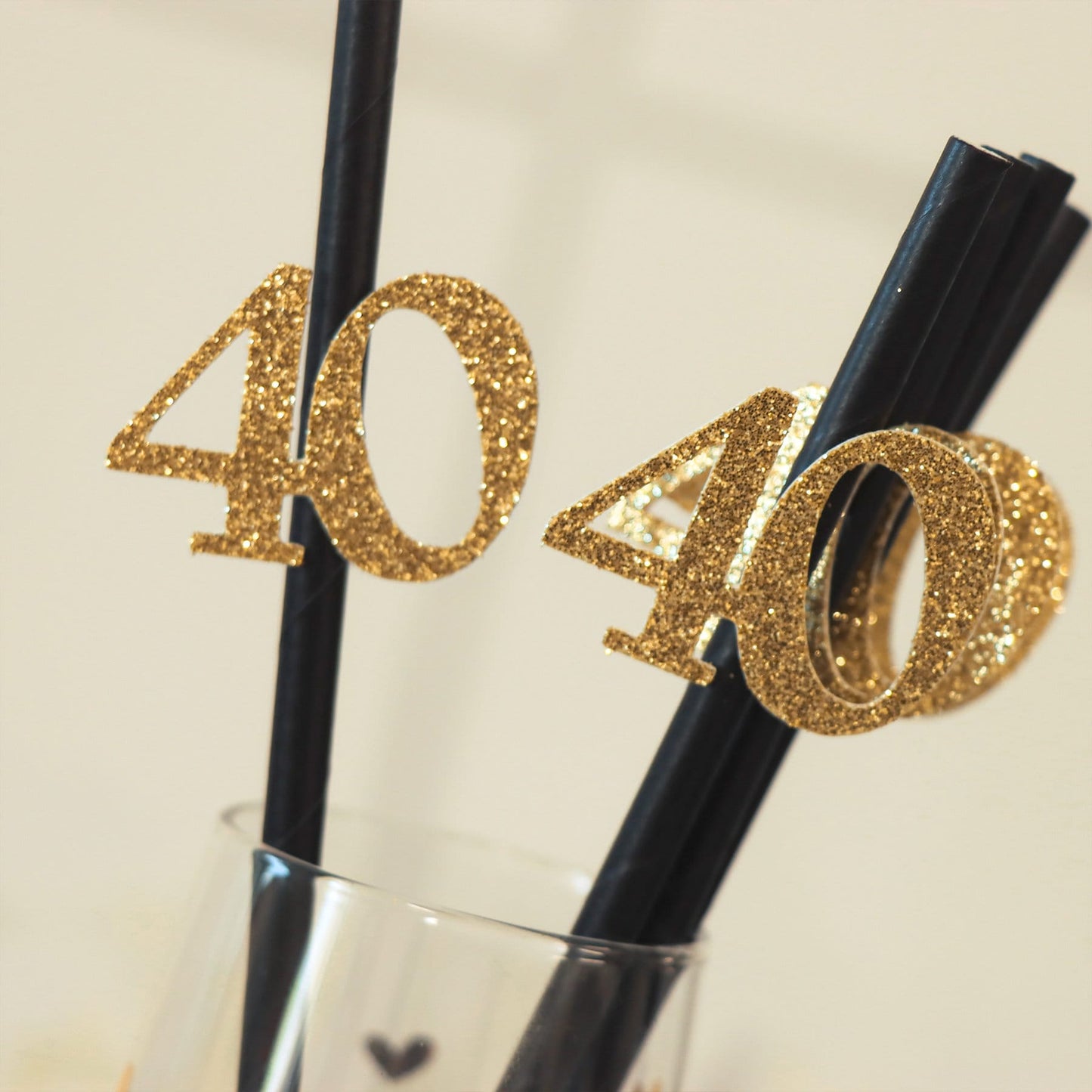 40th Birthday Party Straws, Gold Glitter Decor, Women's Birthday Celebration, Beverage Tableware