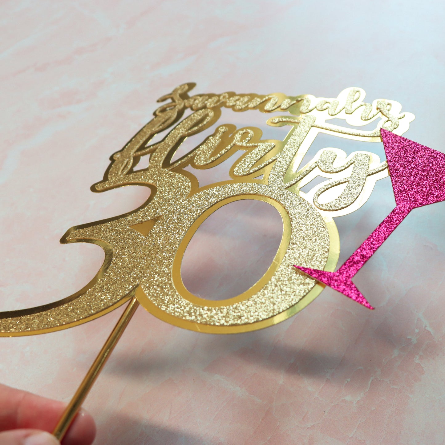 Custom 30th Birthday Cake Topper, Flirty Thirty Decorations, Personalized Gold Glitter Cake Topper, 30th Birthday Decorations for Her