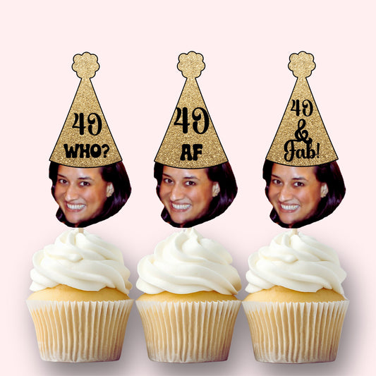 40th Birthday Decor Cupcake Toppers, 40 and Fab Decorations, Custom Photo Birthday Decoration, Unique Gift, Celebration Momento