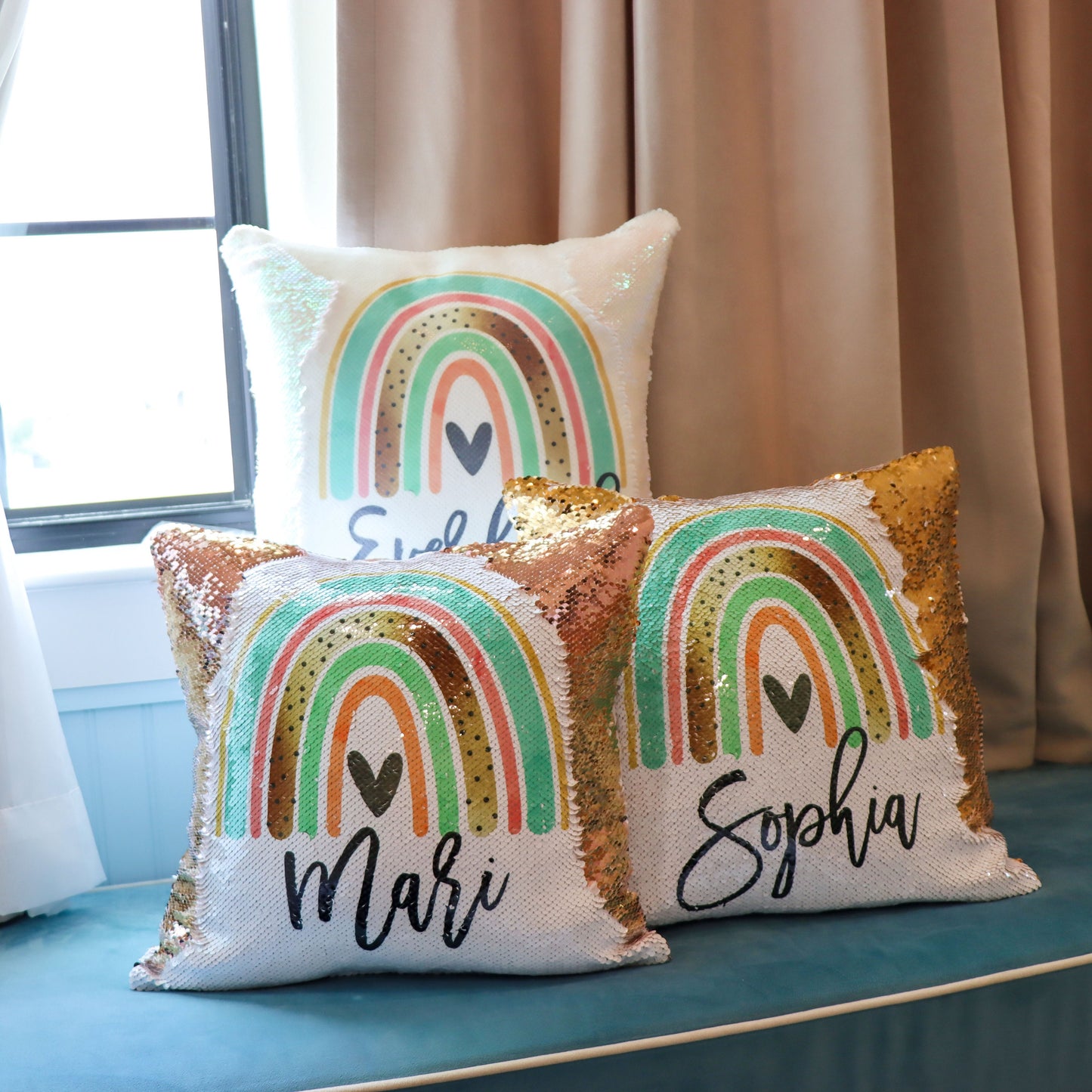 Rainbow Sequin Pillow Cover, Mermaid Sequin Christmas Gift for Granddaughter, Custom Sequin Pillow Case, Personalized Pillow Gift for Girls