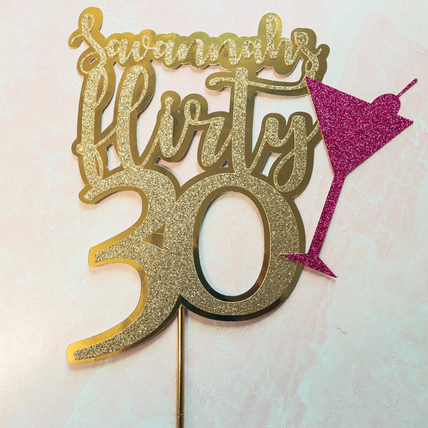 Custom 30th Birthday Cake Topper, Flirty Thirty Decorations, Personalized Gold Glitter Cake Topper, 30th Birthday Decorations for Her