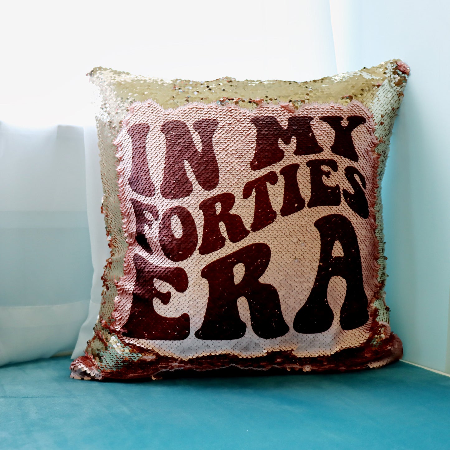 40th Birthday Gift Pillow for Her, In my 40s Era Flip Sequin Pillow in Rose gold and Blush Pink, Best Friend Birthday Gift