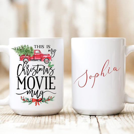 Christmas Mug, Christmas Movie Watching Mug, Personalized Christmas Gift for Her