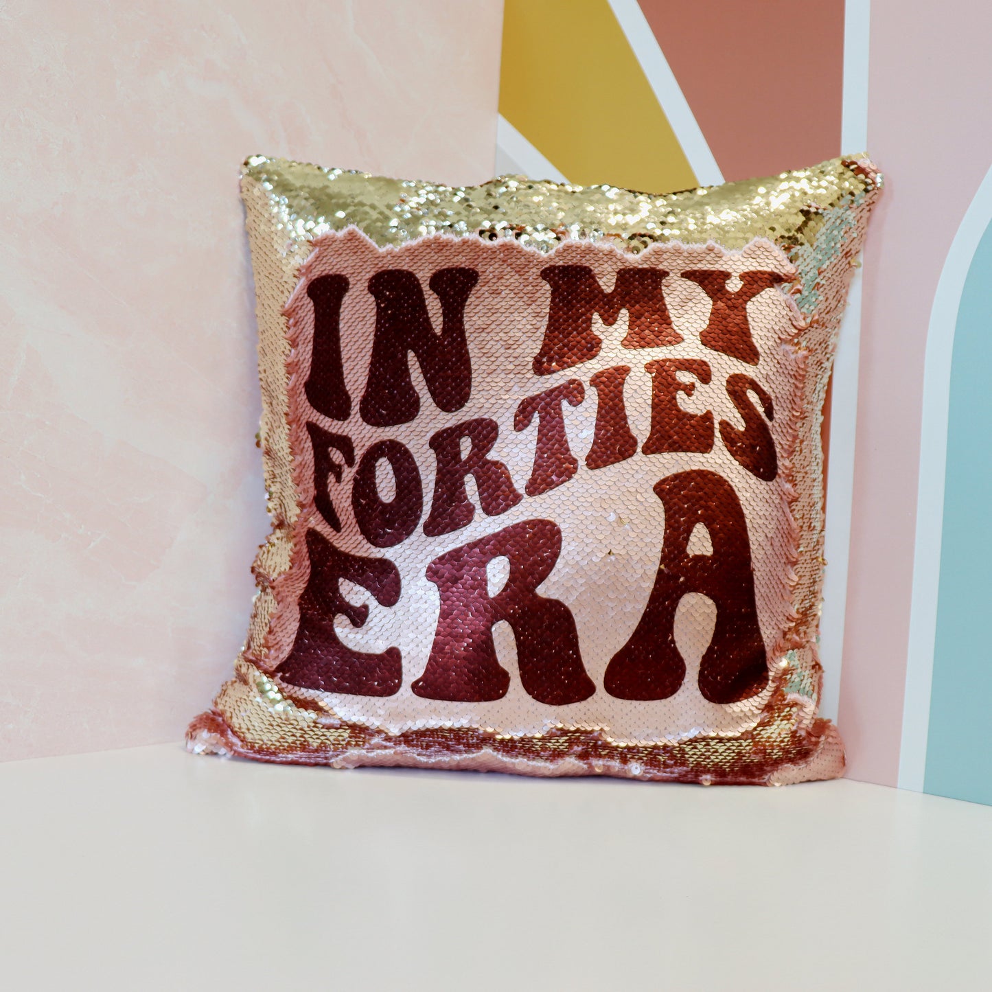 40th Birthday Gift Pillow for Her, In my 40s Era Flip Sequin Pillow in Rose gold and Blush Pink, Best Friend Birthday Gift