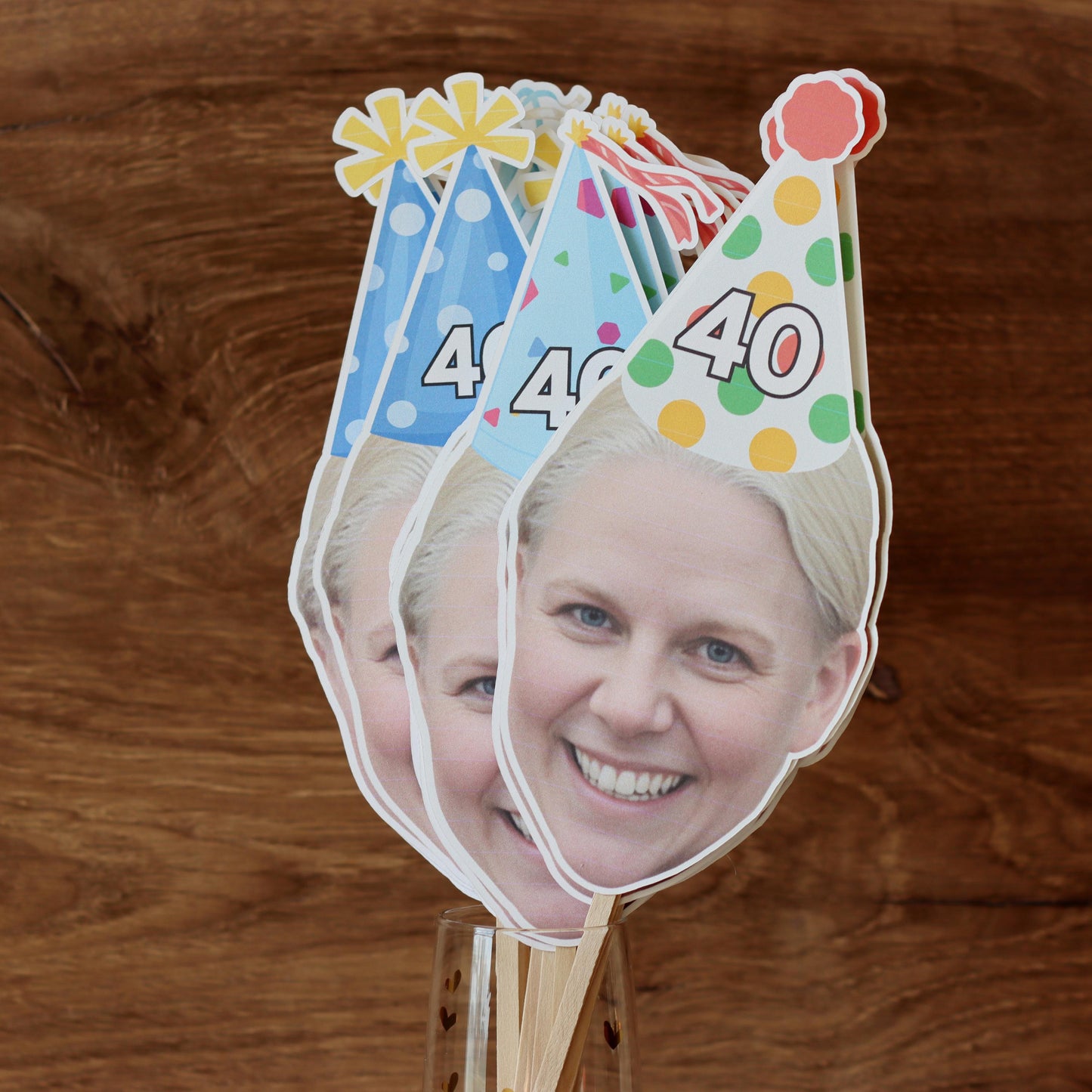 Personalized Face Centerpiece Sticks – Custom Photo Birthday Party Decorations for Him or Her | Milestone Celebration Decor