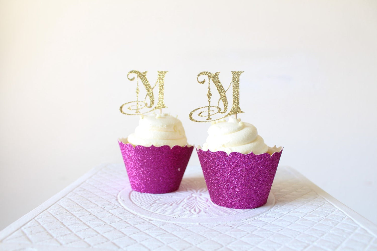 Custom Monogram Cupcake Toppers | Glitter Monogram | Wedding Monogram | Engagement Party | Bridal Shower Decorations