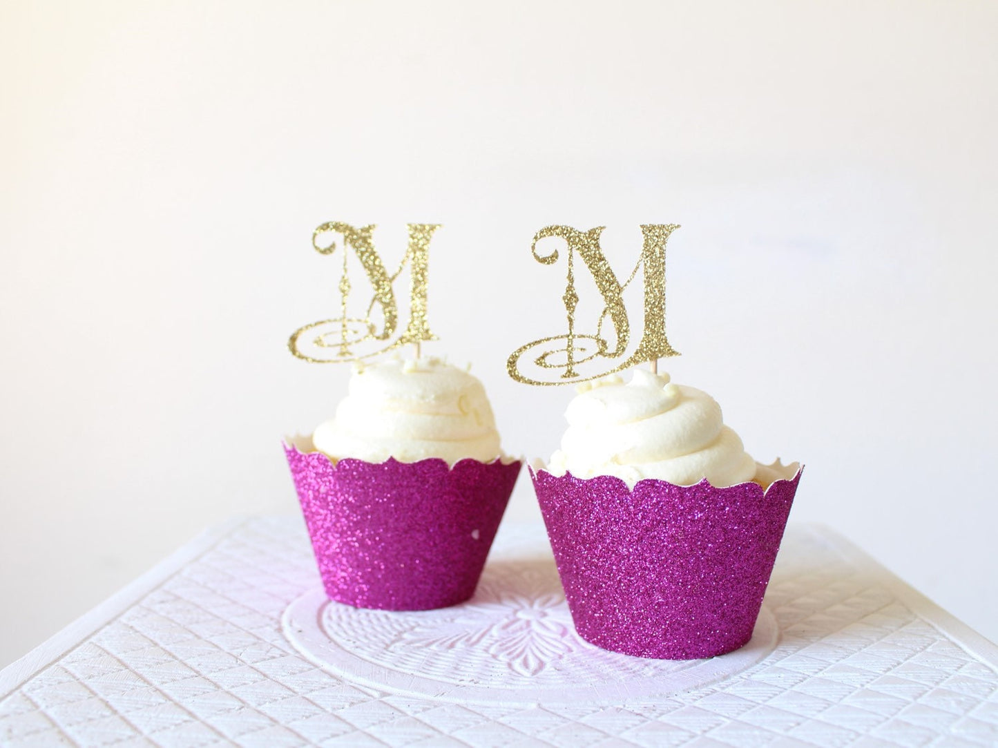 Custom Monogram Cupcake Toppers | Glitter Monogram | Wedding Monogram | Engagement Party | Bridal Shower Decorations