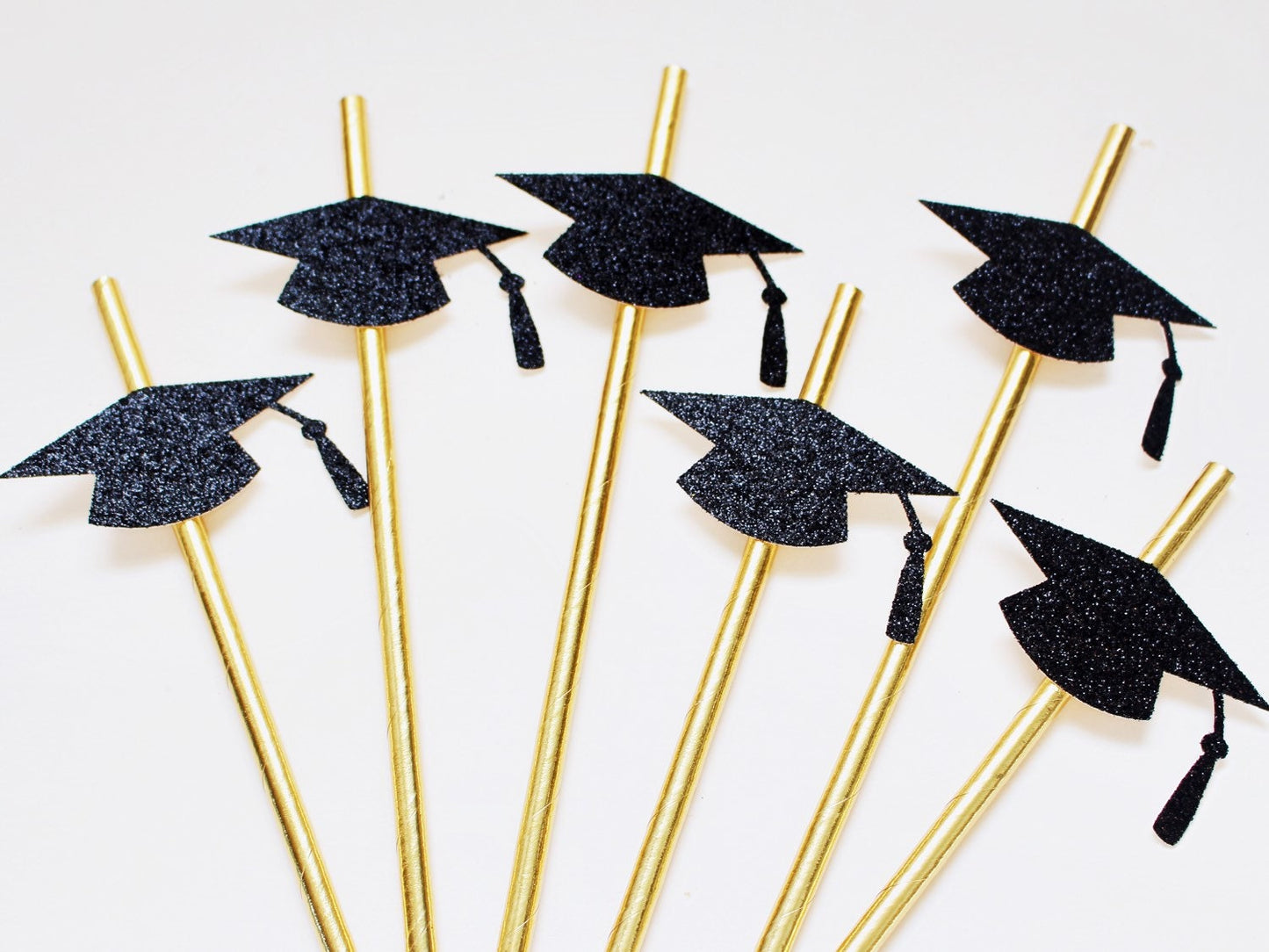 Class of 2024 Graduation Party Straws - Black and Gold Table Decor - Set of 10 Grad Celebration Straws for Class of 2024