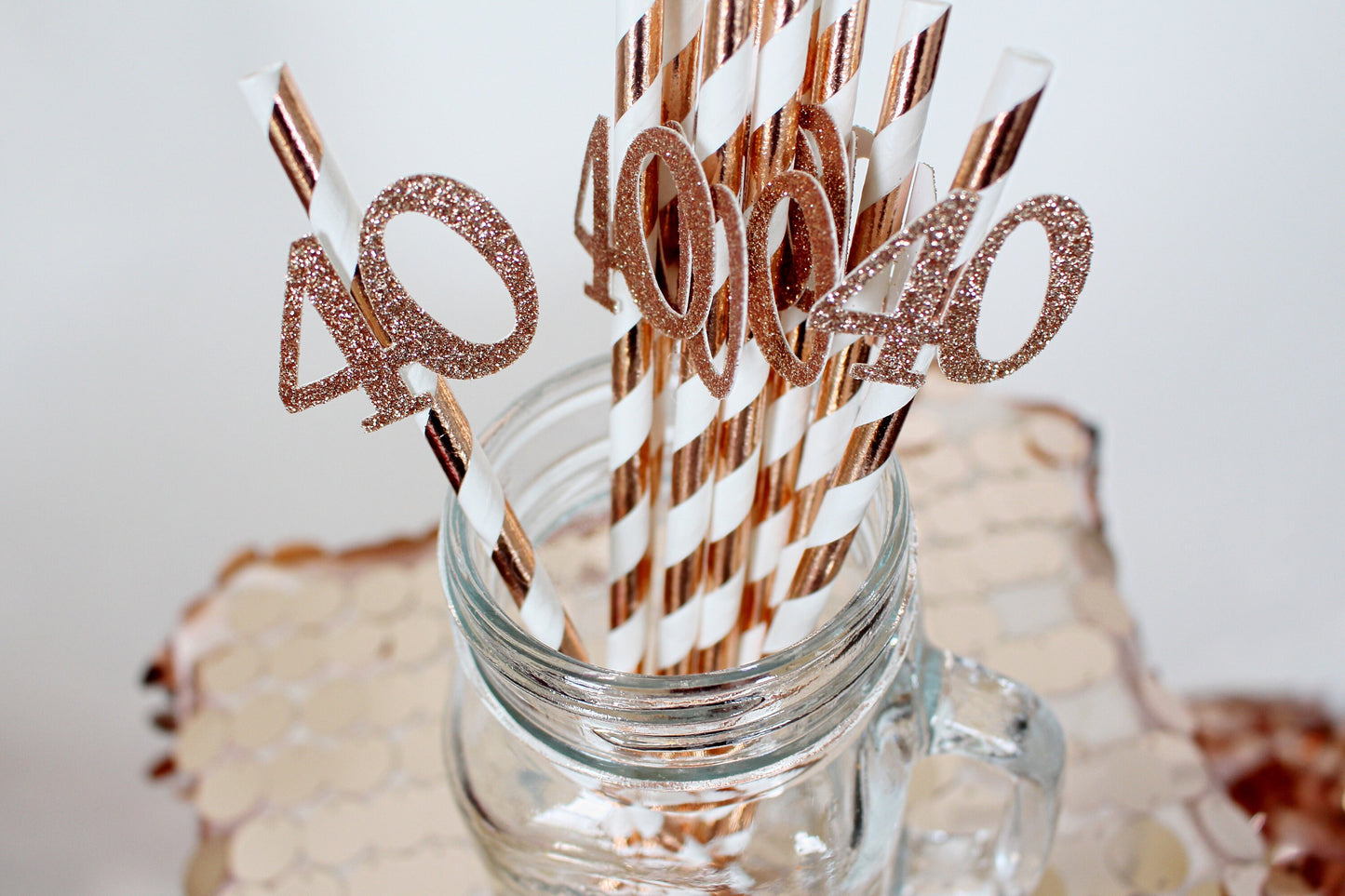 40th Birthday Party Rose Gold Straws