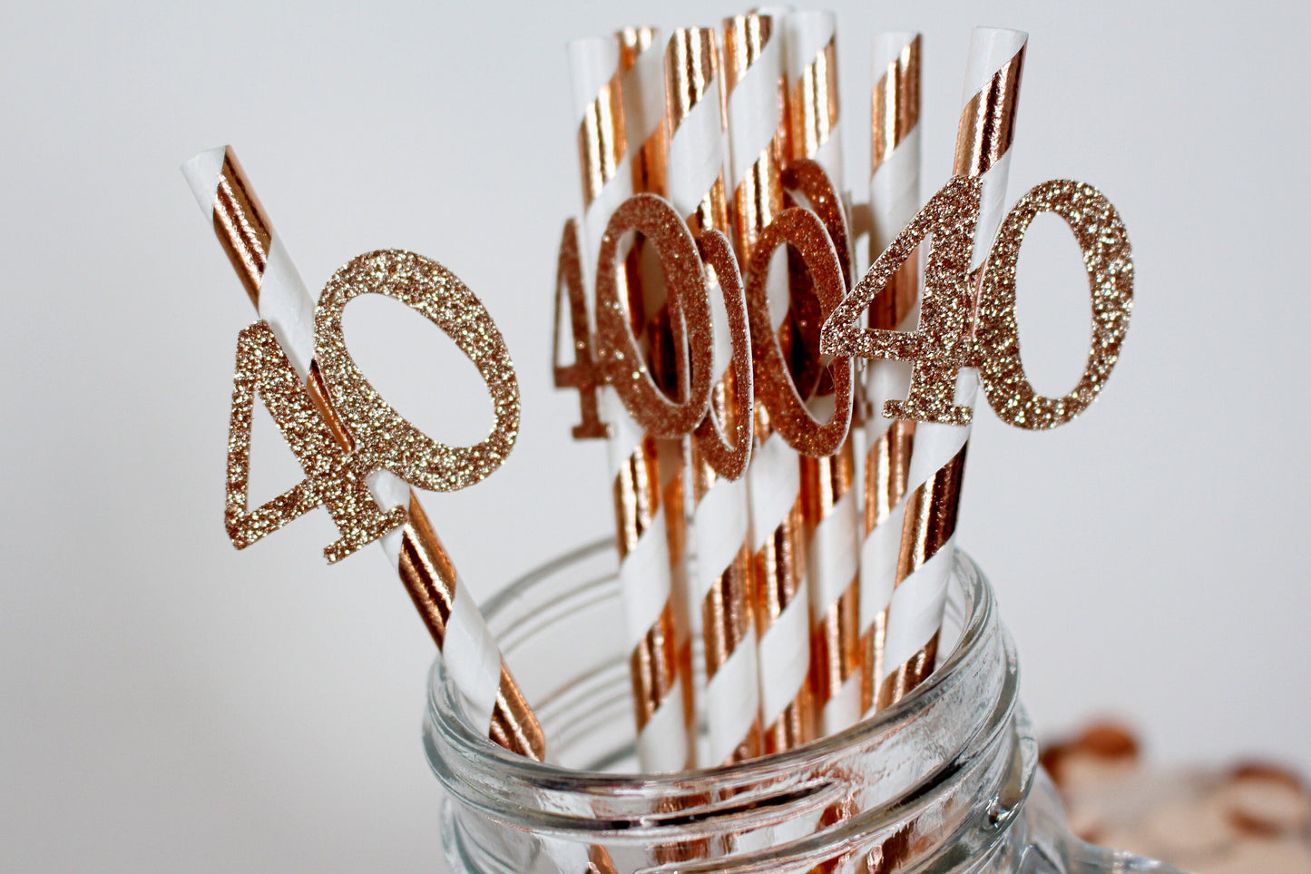 40th Birthday Party Rose Gold Straws