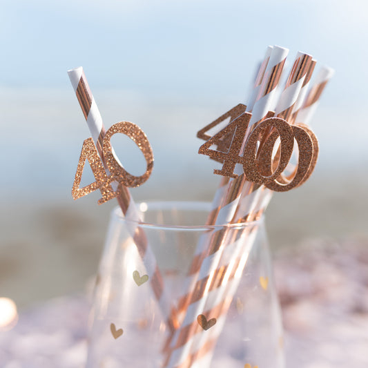 40th Birthday Party Rose Gold Straws