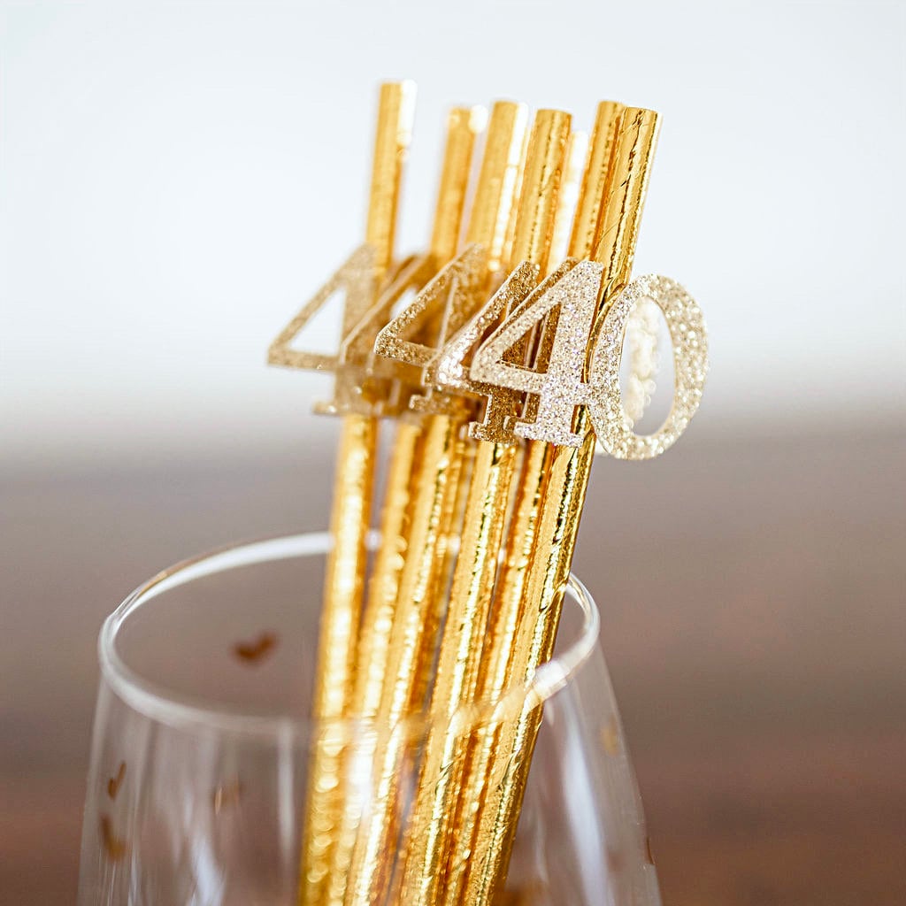 40th Birthday Party Metallic Gold Party Straws