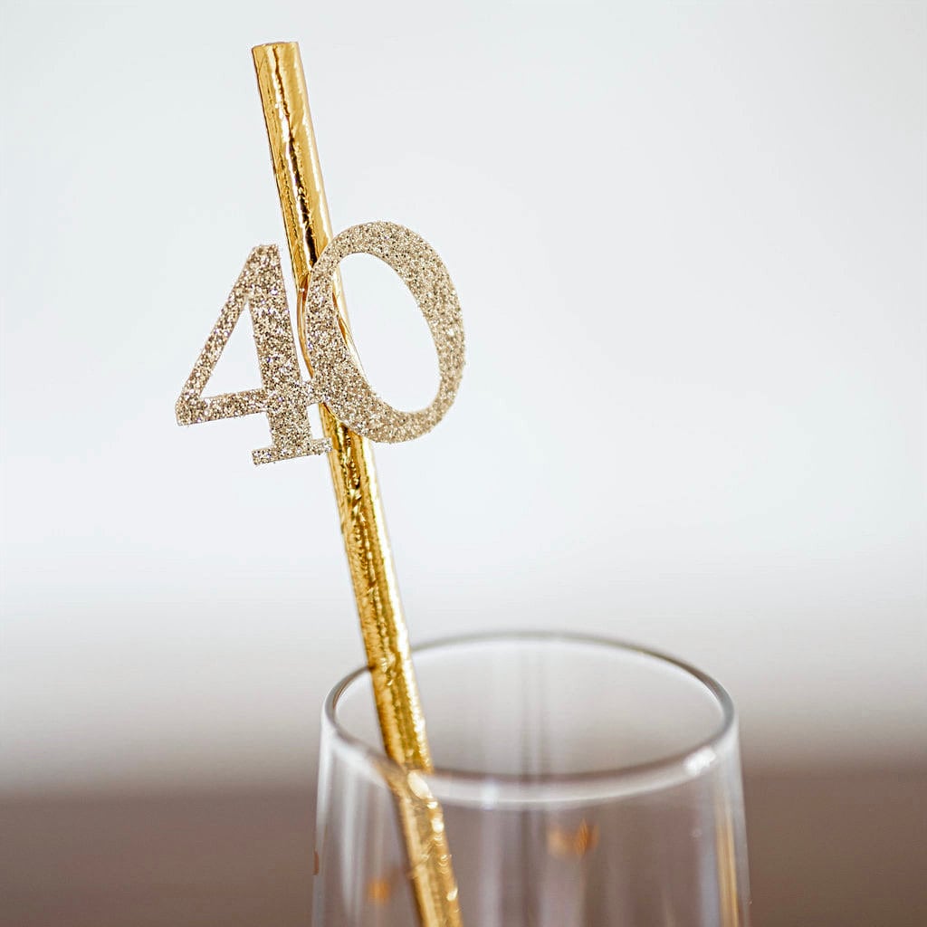 40th Birthday Party Metallic Gold Party Straws