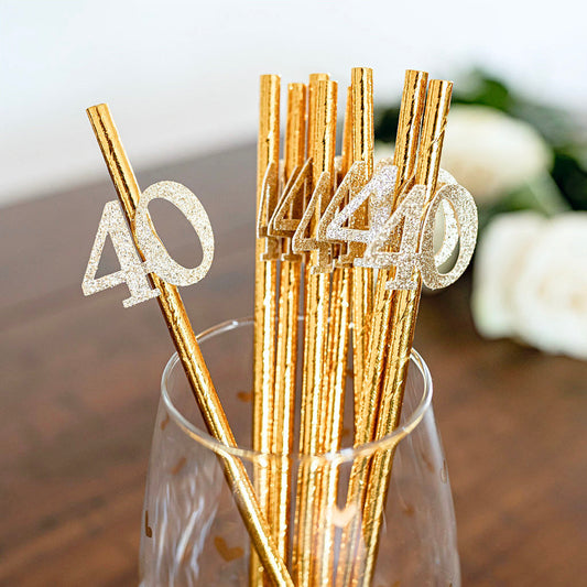 40th Birthday Party Metallic Gold Party Straws