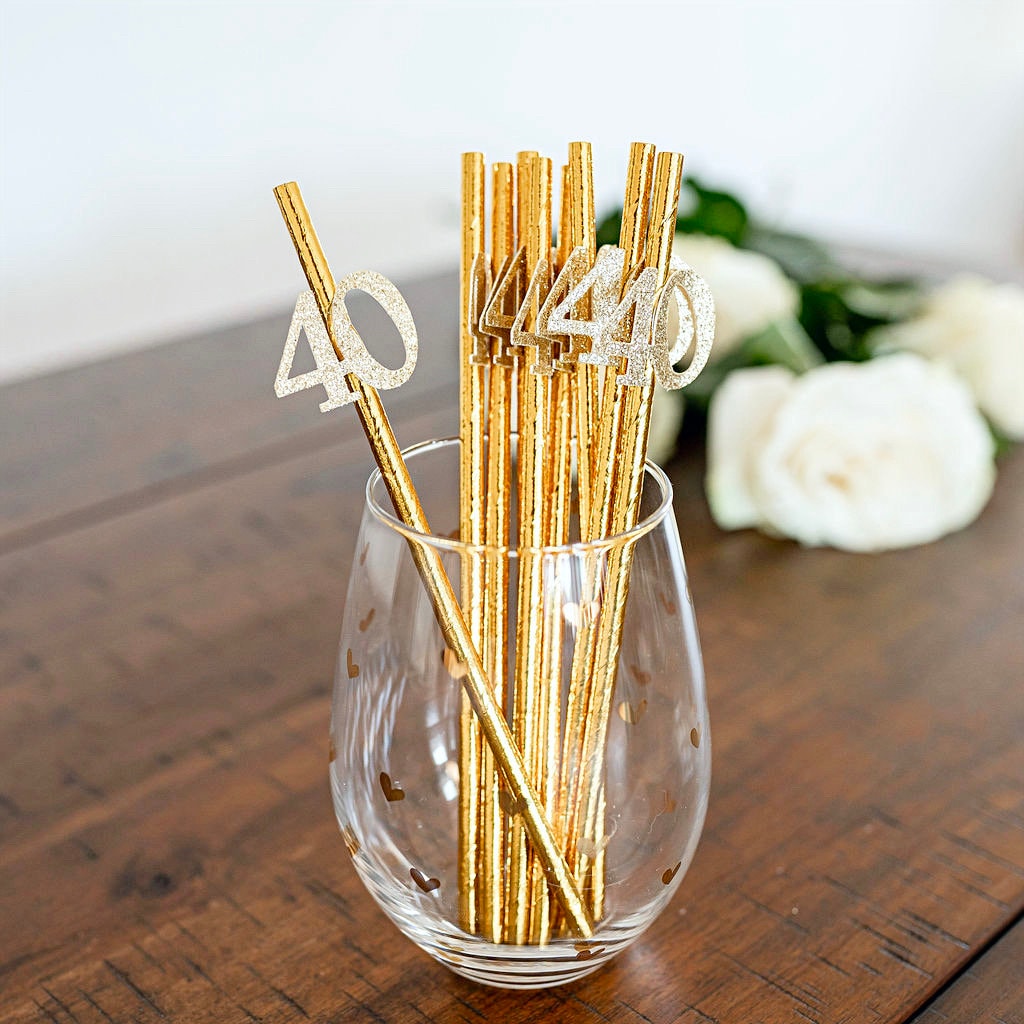 40th Birthday Party Metallic Gold Party Straws