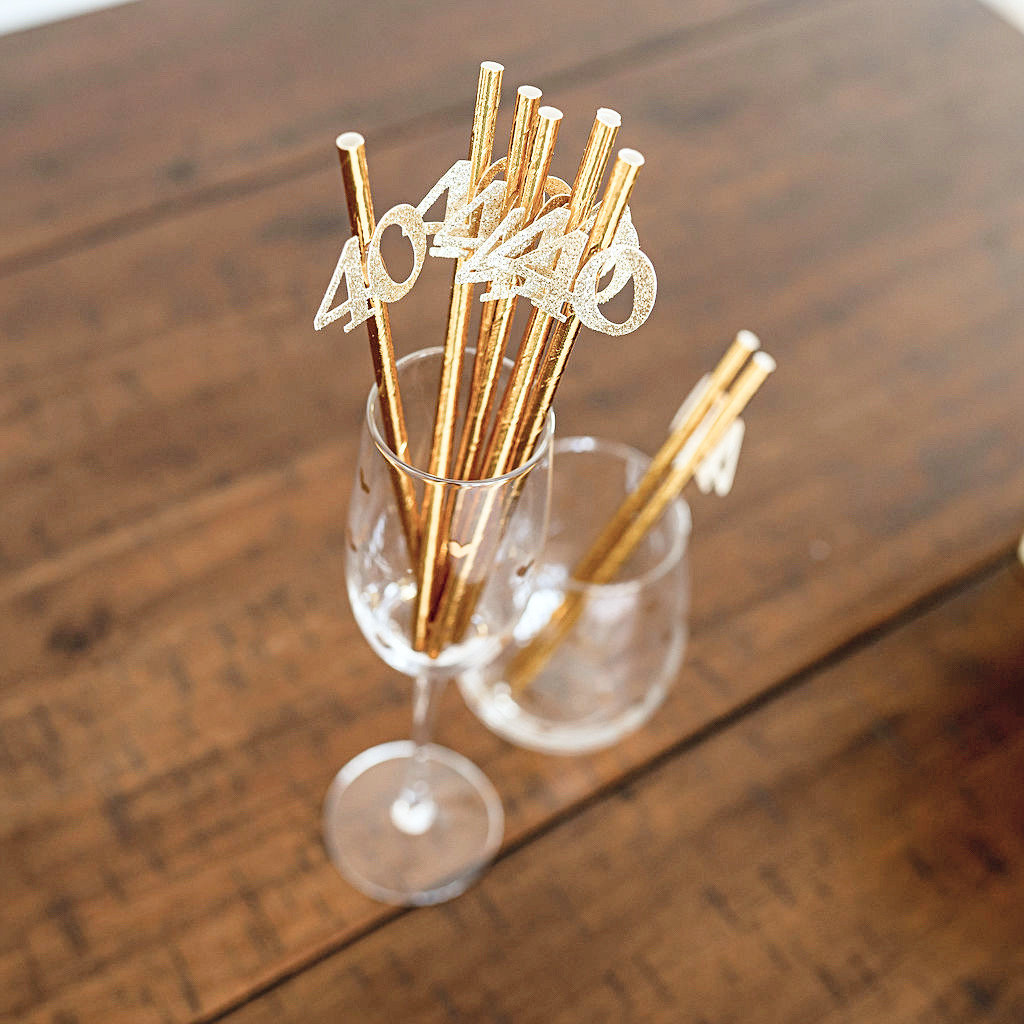 40th Birthday Party Metallic Gold Party Straws