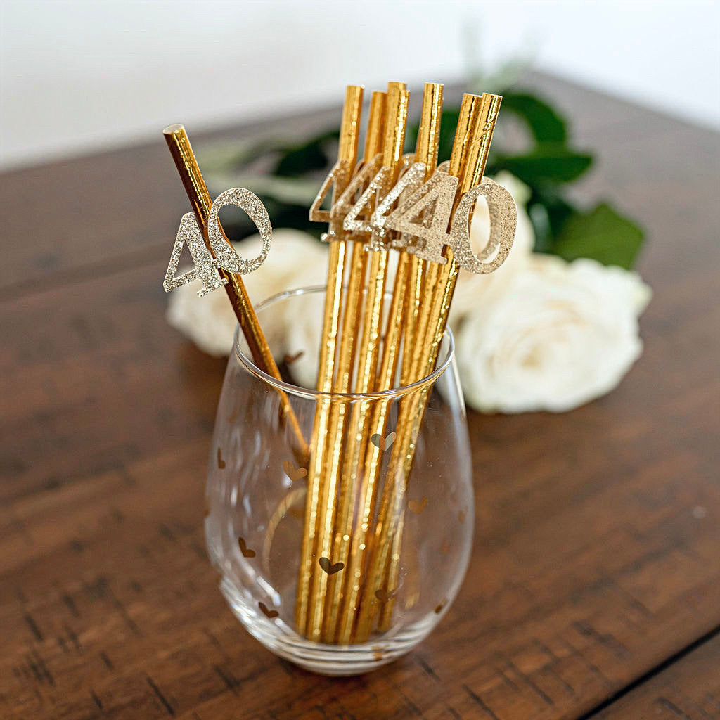 40th Birthday Party Metallic Gold Party Straws