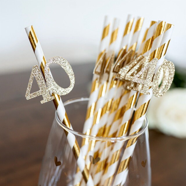 40th Birthday Party Gold Party Straws