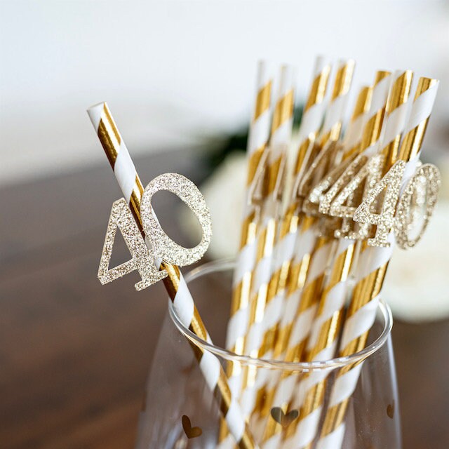 40th Birthday Party Gold Party Straws