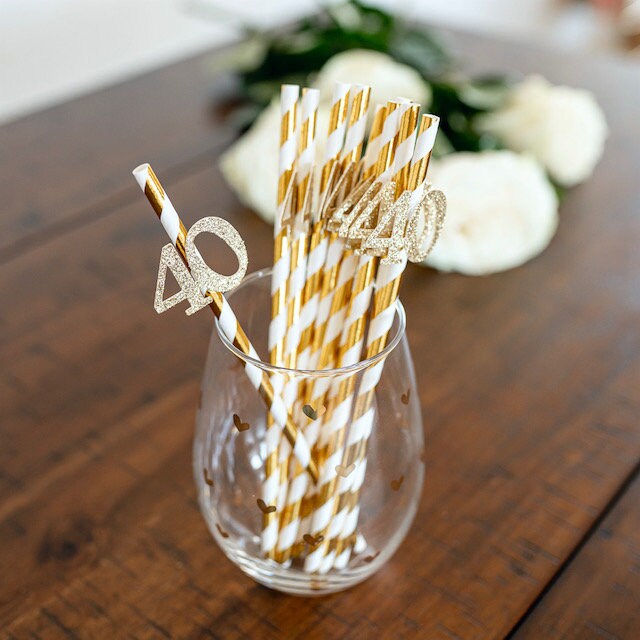 40th Birthday Party Gold Party Straws