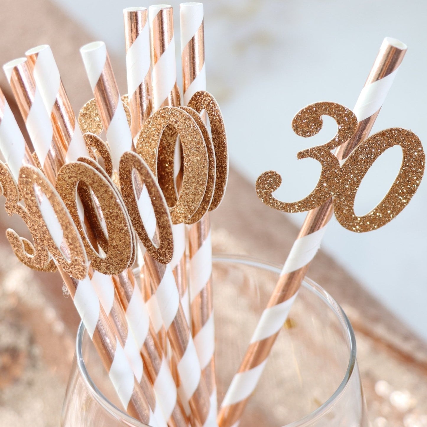 Rose Gold 30th Birthday Party Straws