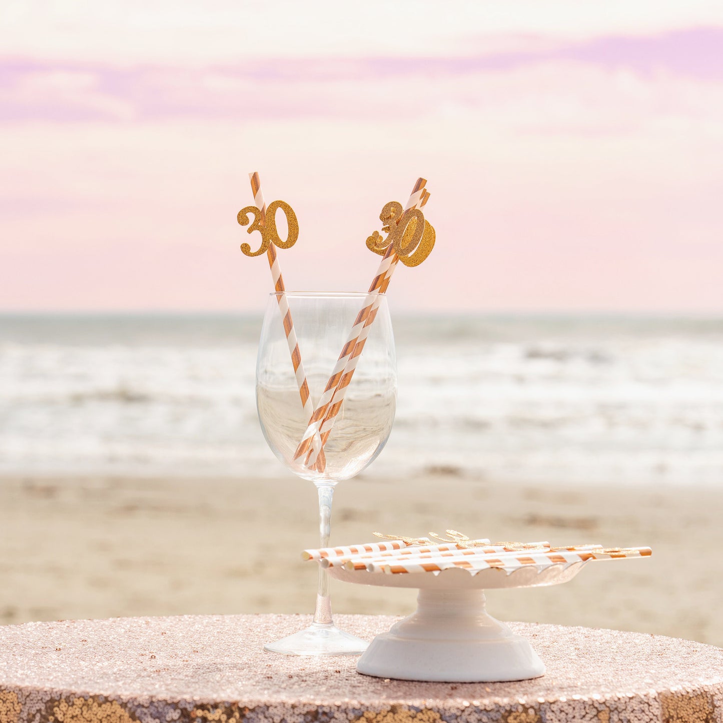 Rose Gold 30th Birthday Party Straws