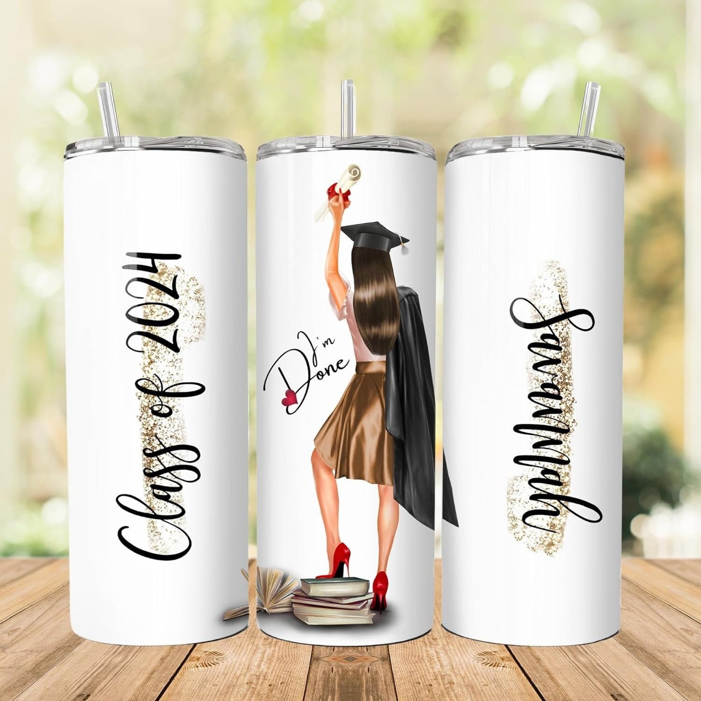 Personalized 'I'm Done' Design 2024 Graduation Stainless Steel Tumbler with Straw and Lid