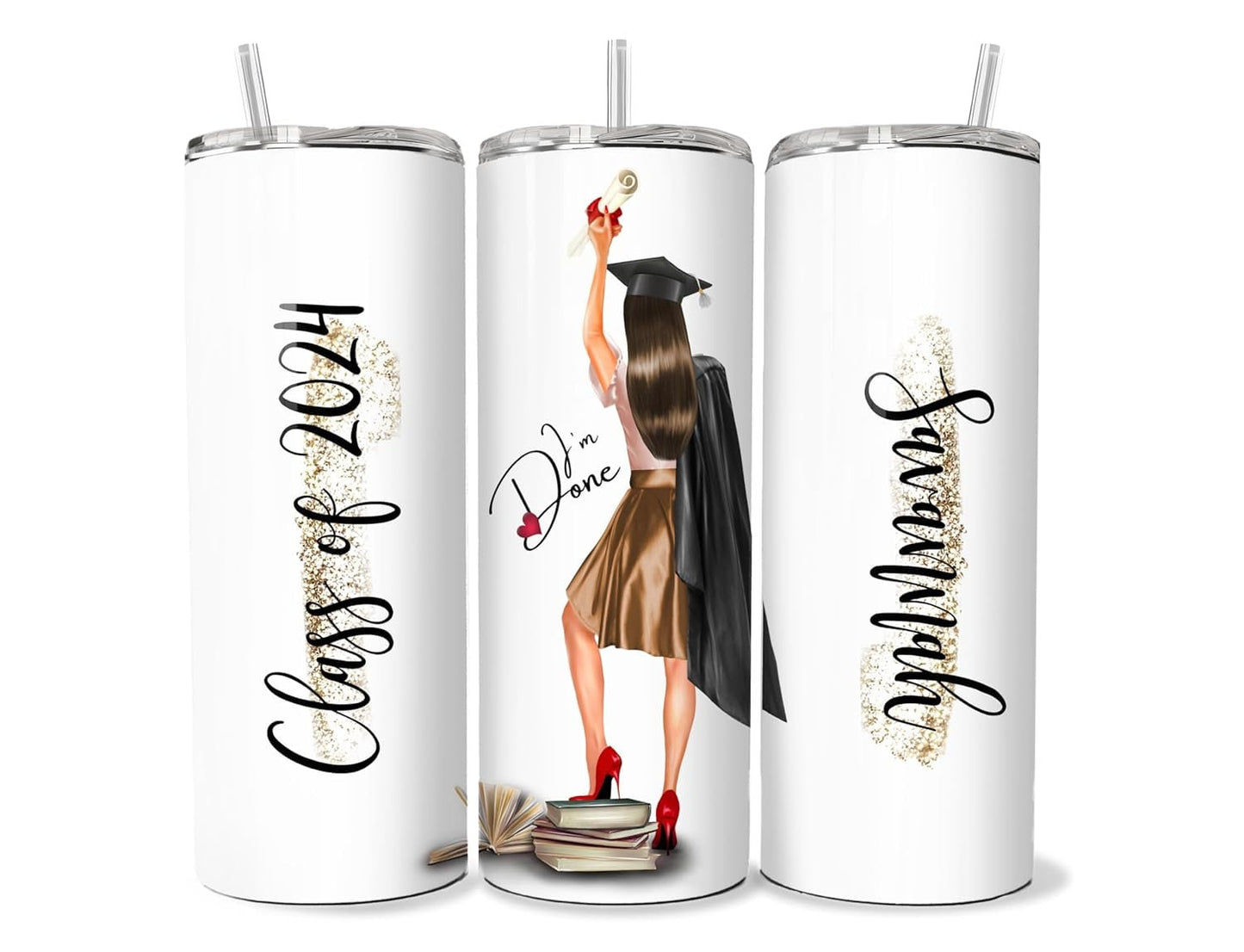 Personalized 'I'm Done' Design 2024 Graduation Stainless Steel Tumbler with Straw and Lid